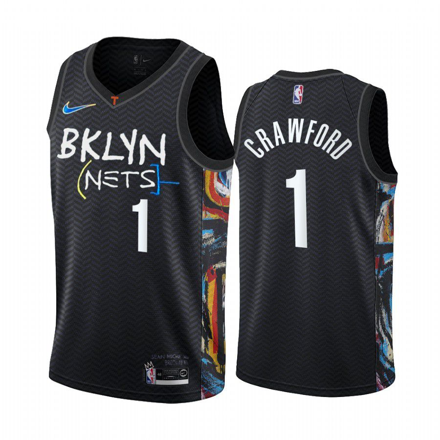 Men Brooklyn Nets #1 jamal crawford black city edition honor basquiat 2020 nba jersey